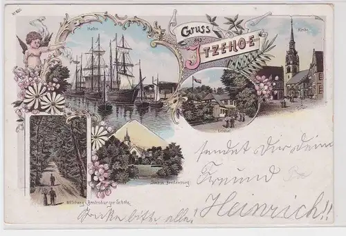 904265 Ak Lithographie Gruß aus Itzehoe Hafen, Eichthal usw. um 1900