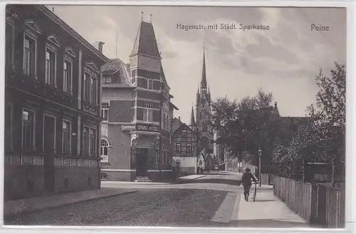 79024 Ak Peine Hagenstraße mit städtischer Sparkasse 1908