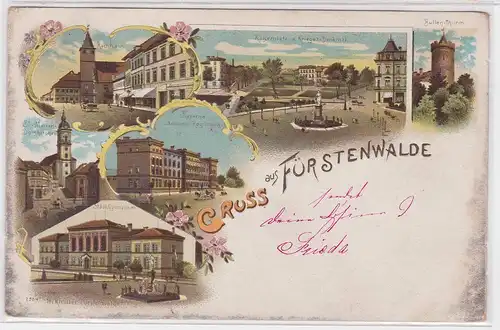 903696 Ak Lithographie Gruß aus Fürstenwalde Kaserne, Gymnasium usw. 1901