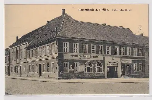 60121 Ak Dommitzsch an der Elbe Hotel roter Hirsch um 1920