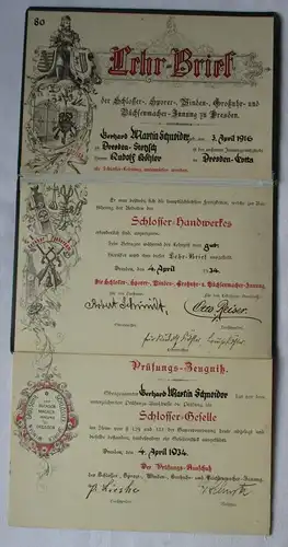 Lehrbrief der Schlosser- Sporer- Winden- Grossuhr-Innung Dresden 1934  (107986)