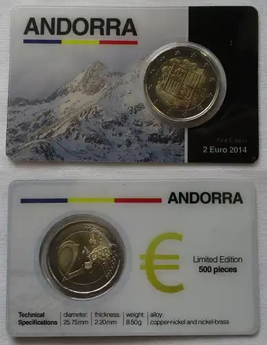 Andorra 2 Euro Gedenkmünze 2014 in Coincard nur 500 Stück (104452)