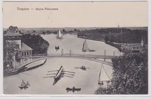 36662 Ak Treptow Spree Panorama mit Segel und Ruderbooten 1925