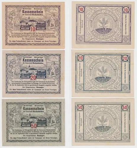3 Banknoten 10 bis 50 Heller Notgeld Gemeinde Bischofstetten (154705)