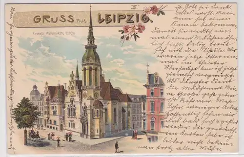 62977 Lithographie Ak Gruss aus Leipzig - evangl. Reformierte Kirche 1901