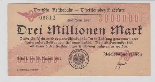 3 Millionen Mark Banknote Reichsbahndirektion Erfurt 20.September 1923 (137916)