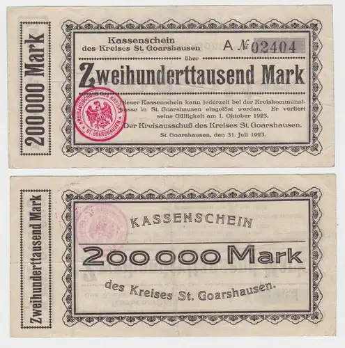 200000 Mark Banknote Inflation Kreis St.Goarshausen 31.07.1923 (140069)