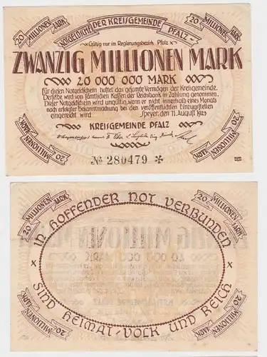 20 Millionen Mark Banknote Notgeld Kreisgemeinde Pfalz Speyer 11.8.1923 (140147)