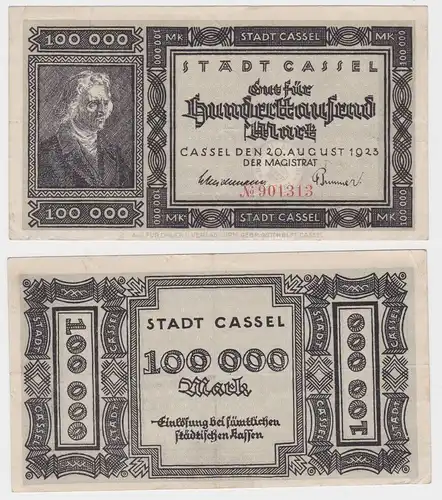 100000 Mark Banknote Inflation Stadt Cassel 20.08.1923 (140221)