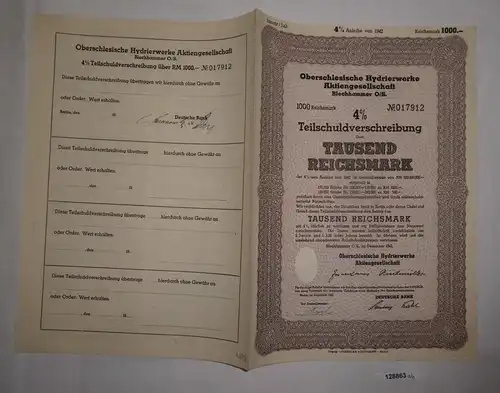 1000 RM Schuldverschreibung Oberschlesische Hydrierwerke Blechhammer (128863)