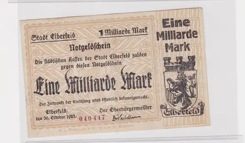 1 Milliarde Mark Banknote Inflation Stadt Elberfeld 30.10.1923 (135319)