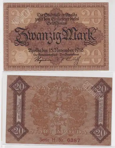 20 Mark Banknote Notgeld Stadtkasse Apolda 15.11.1918 (135747)