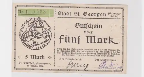 5 Mark Banknote Notgeld Stadt Sankt Georgen 25.10.1918 (139678)