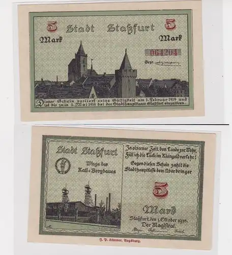 5 Mark Banknote Notgeld Stadt Staßfurt 1.10.1918 kassenfrisch (130661)
