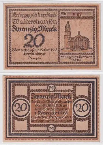 20 Mark Banknote Großnotgeld Stadt Waltershausen 22.10.1918 (131275)