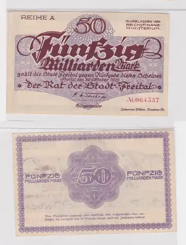 50 Milliarden Mark Banknote Inflation Rat der Stadt Freital 30.10.1923 (137638)