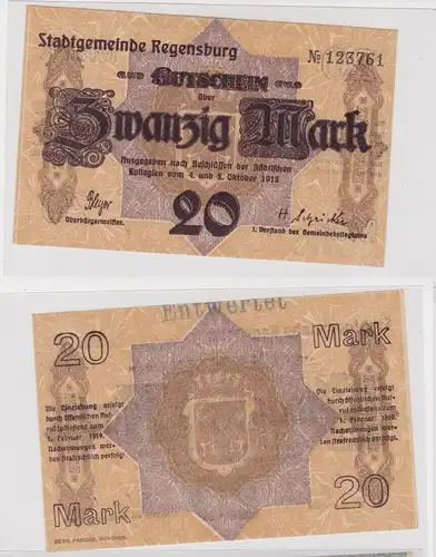 20 Mark Banknote Notgeld Stadt Regensburg 4./8.10.1918 (138293)