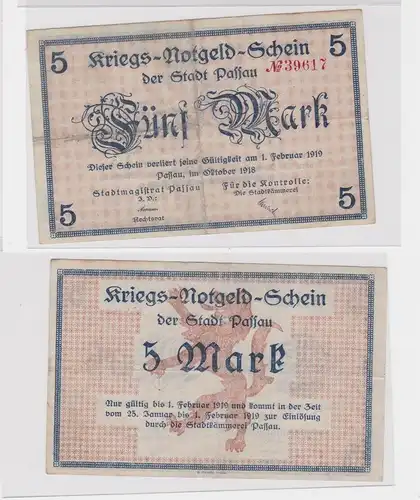 5 Mark Banknote Kriegsgeld Stadt Passau Oktober 1918 (137752)