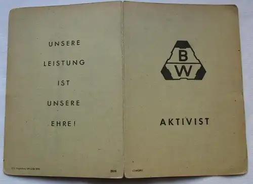 seltene DDR Urkunde BW Aktivist Maschinenfabrik Buckau Wolf Magdeburg (127033)