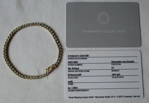 Diamant Tennis Armband 1.00ct Karat 14K Gold 585 mit 58 Brillanten P1 (156901)