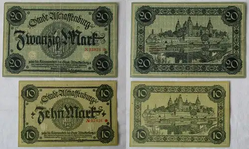 5 & 10 Mark Banknote Notgeld Stadt Aschaffenburg ohne Datum (125569)