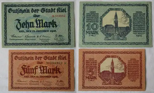5 & 10 Mark Banknote Notgeld Stadt Kiel 15.Oktober 1918 (121641)