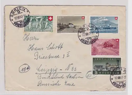 81708 Brief Schweiz "Pro Patria" Schweizer Bundesbahn 1947 Mi 480-484
