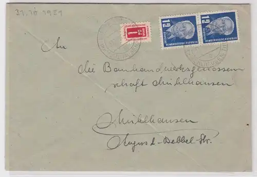 65830 Brief Karl Koch & Sohn Maurermeister Niederdorla nach Mühlhausen 1951