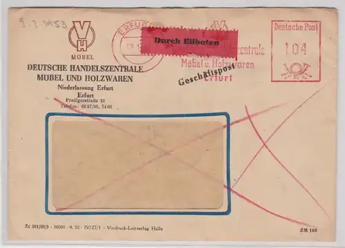 04999 Brief Zudruck Deutsche Handelszentrale Möbel und Holzwaren Erfurt 1953