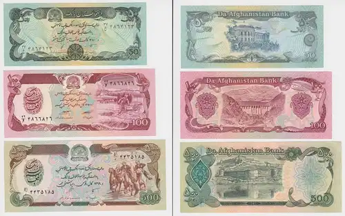 50, 100 und 500 Afghanis Banknoten Afghanistan kassenfrisch UNC (123962)