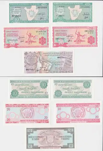 10 bis 50 Francs Banknoten Banque de la Republique du Burundi 1991/1997 (119588)