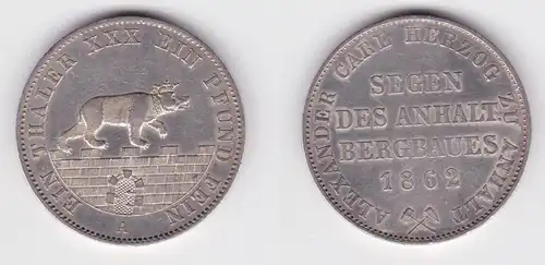 1 Ausbeutetaler Silber Münze Anhalt Bernburg Segen des Bergbau 1862 A (115790)