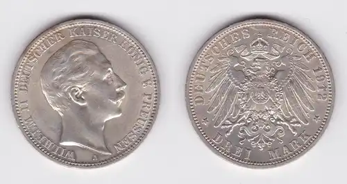 3 Mark Silbermünze Preussen Kaiser Wilhelm II 1910 A Jäger 103 vz (104312)