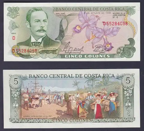 5 Colón Banknote Costa Rica 2. Oktober 1989 bankfrisch UNC (154019)