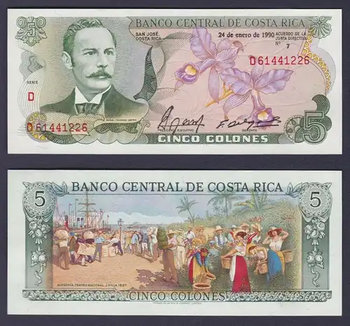 5 Colón Banknote Costa Rica 24. Januar 1990 bankfrisch UNC (154638)