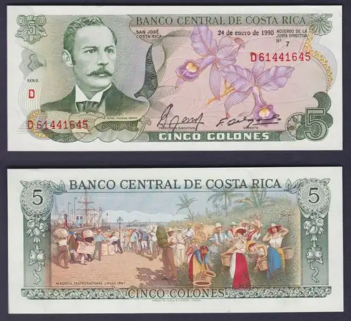 5 Colón Banknote Costa Rica 24. Januar 1990 bankfrisch UNC (152810)