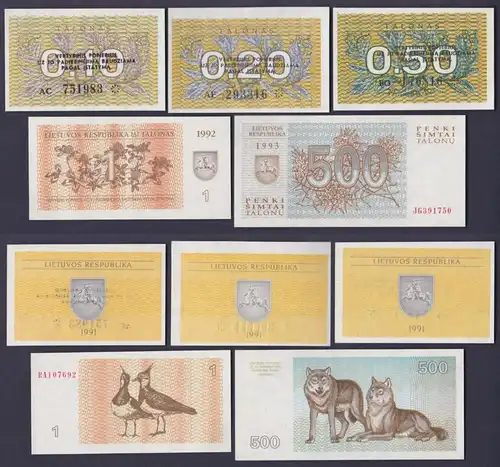 5 Banknoten Talonas Litauen 1991 bankfrisch UNC (151309)