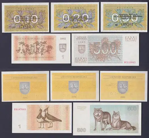 5 Banknoten Talonas Litauen 1991 bankfrisch UNC (158858)