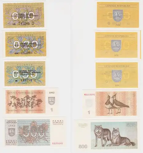 5 Banknoten Talonas Litauen 1991 bankfrisch UNC (150824)