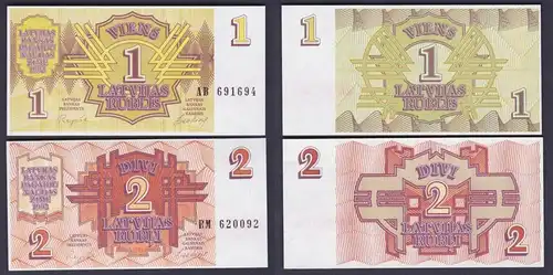 1 und 2 Rubel Banknoten Lettland Latvijas 1992 kassenfrisch UNC (157393)