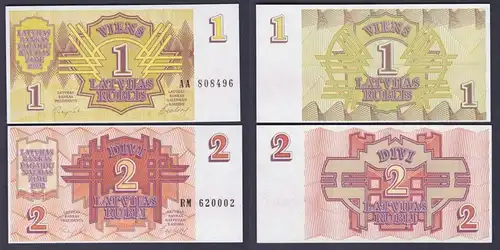 1 und 2 Rubel Banknoten Lettland Latvijas 1992 kassenfrisch UNC (151762)