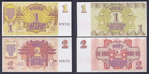 1 und 2 Rubel Banknoten Lettland Latvijas 1992 kassenfrisch UNC (155914)