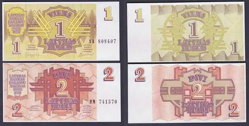 1 und 2 Rubel Banknoten Lettland Latvijas 1992 kassenfrisch UNC (156457)