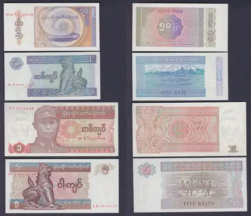 50 Pyas bis 5 Kyats Banknoten Myanmar 1994-2004 UNC (156869)