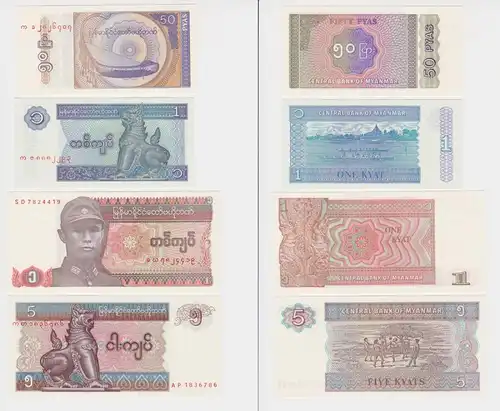 50 Pyas bis 5 Kyats Banknoten Myanmar 1994-2004 UNC (152723)
