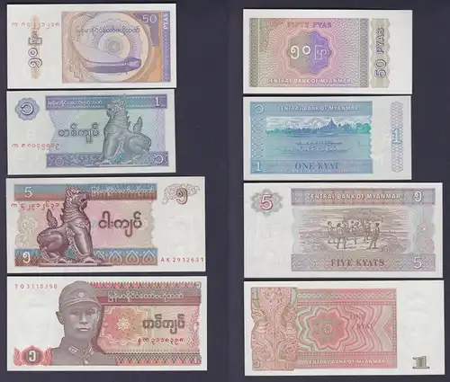 50 Pyas bis 5 Kyats Banknoten Myanmar 1994-2004 UNC (157587)