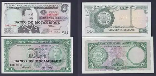 50 & 100 Escudos Banknoten Mosambik Moçambique 1961/1970 bankfrisch UNC (159811)