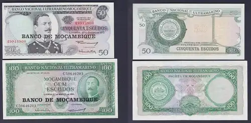 50 & 100 Escudos Banknoten Mosambik Moçambique 1961/1970 bankfrisch UNC (150951)
