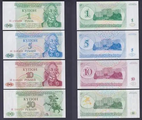 Transnistrien Pridnestrowien Banknoten 1,5,10 & 50 Rubel 1993/1994 UNC (162137)