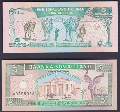 5 Shillings Banknote Somalia Somaliland 1994 bankfrisch UNC (162286)